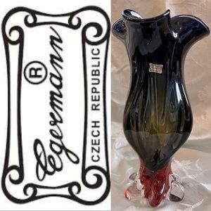 Egermann Bohemia Art Glass Vase
Cobalt & Amber Czech Republic